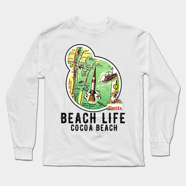 Florida Cocoa Beach Vintage Map Ocean Beach Life Long Sleeve T-Shirt by Joaddo